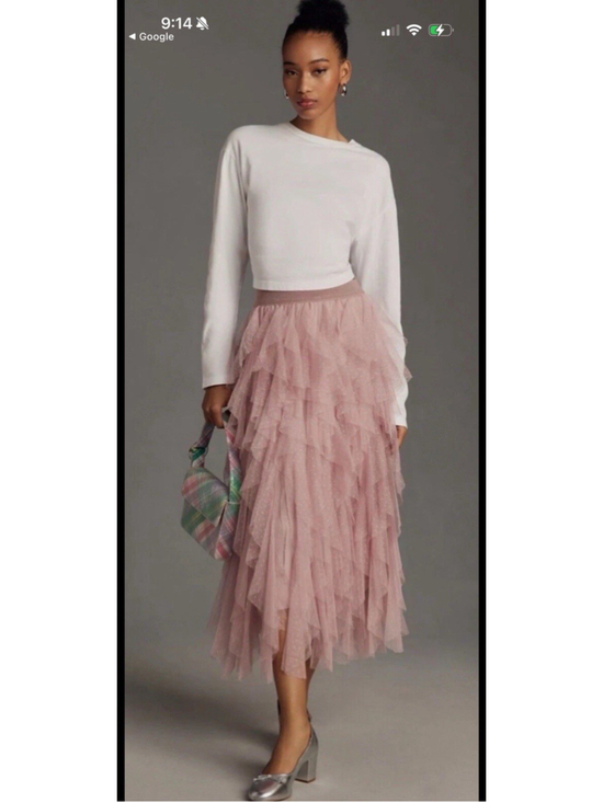 Anthropologie Dresses & Skirts - Anthropologie Midi Skirt Cheri Ruffle Tulle Elastic Waist Rose Plush Preppy XL